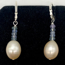 Load image into Gallery viewer, AAA Natural Pink 14x10mm Pearl and Blue Sapphires Solid Sterling Silver Earrings - PremiumBead Alternate Image 2