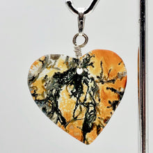 Load image into Gallery viewer, Limbcast Agate Valentine Heart Silver Pendant | 1 1/2 Inch Long | Orange/Green | - PremiumBead Alternate Image 3