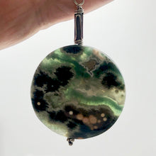 Load image into Gallery viewer, Ocean Jasper Round Sterling Silver Pendant | 2 1/4" Long | Green White |