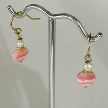 Load image into Gallery viewer, Rhodochrosite and Pearl Drop 14K Gold Filled Earrings | 1 1/2" Long |