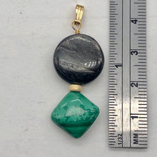 Load image into Gallery viewer, Hypersthene Malachite Drop 14K Gold Filled Pendant| 1 1/2" Long| Silvery, Green