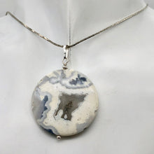 Load image into Gallery viewer, Ocean Jasper Round Sterling Silver Pendant| 2" Long|White Blue w/Druzy Crystal |