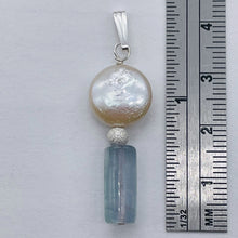 Load image into Gallery viewer, Coin Pearl and Fluorite Sterling Silver Pendant | 1 1/2" Long | White/Blue | 1 |
