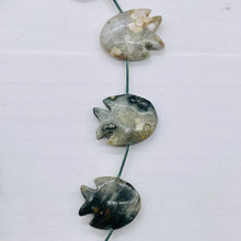 Load image into Gallery viewer, 2 Hand Carved Ocean Jasper Fish Beads | 24x20x5mm-17x18x7mm | Green and Grey