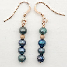 Load image into Gallery viewer, Shinning Teal Fresh Water Pearl 14K Rose Gold Filled Earrings | 1 3/8" long |