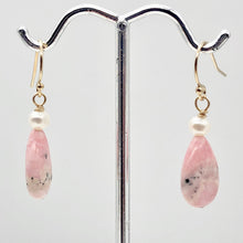 Load image into Gallery viewer, Teardrop Rhodochrosite and Pearl Drop 14K Gold Filled Earrings | 1 1/2" Long | - PremiumBead Primary Image 1