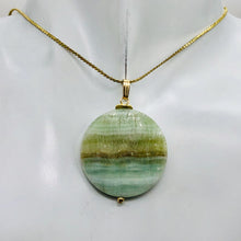Load image into Gallery viewer, Hemimorphite14K Gold Filled Disc Dangle Pendant | 1 3/4" Long | Aqua/Lemon |