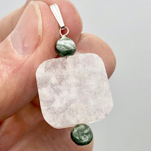 Load image into Gallery viewer, White Druzy Quartz and Saraphinite 20mm Square Coin Silver Pendant | 1 3/4" Long |