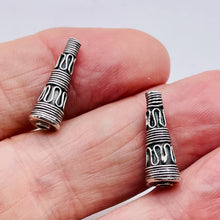 Load image into Gallery viewer, Classic Cone Shaped Bali Beads | 20.5x6.5x3mm | Silver | 2 Beads |