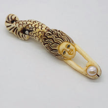 Load image into Gallery viewer, Pearl Diving Mermaid Woman Button or Pendant | 2" Long | Brown/White | 1 Button|