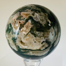 Load image into Gallery viewer, Moss Agate Druzy Quartz Crystal Meditation Sphere | 75mm | Green/White | 1 |