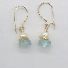 Load image into Gallery viewer, Aquamarine Pearl Drop 14K Gold Filled Earrings| 1 " Long | Blue White | 1 Pair |