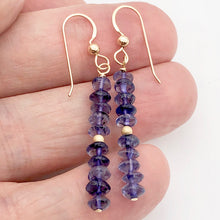 Load image into Gallery viewer, Vibrant Faceted Iolite Roundel Bead Dangling Earrings |Rose Gold | 1 3/4" Long |