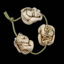 Load image into Gallery viewer, Carved/Etched No Evil Monkey | 2" Long | White Brown | 3 Pendant Beads |
