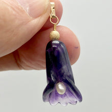 Load image into Gallery viewer, Lily! Natural Carved Amethyst Flower14Kgf Pendant |1 9/16 x 5/16" | Purple | - PremiumBead Alternate Image 6