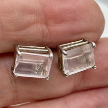 Load image into Gallery viewer, Gentle Rose Quartz Sterling Silver Rectangle Earrings | 10x8mm | Light Pink |