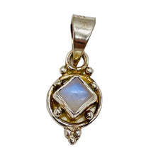 Load image into Gallery viewer, Moonstone Sterling Silver 5x5mm Square | 1" Long | Blue White | 1 Pendant |
