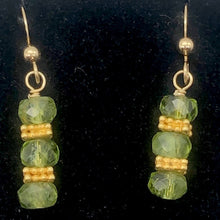 Load image into Gallery viewer, Natural Green Peridot Faceted Rondel 14K Gold Filled Earrings | 1 1/4" Long |