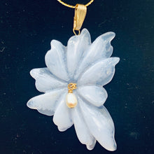 Load image into Gallery viewer, Hand Carved Blue Chalcedony Flower 14K Gold Filled Pendant! | 2 1/4" Long |