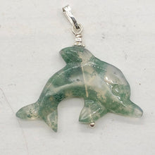 Load image into Gallery viewer, Moss Agate Dolphin Sterling Silver Pendant | 1 1/2" Long | Green | 1 Pendant |