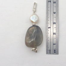 Load image into Gallery viewer, Moonstone Chatoyant Sterling Silver and Pearl Drop Pendant | 2" Long | Silver |