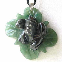 Load image into Gallery viewer, Ribbit Hematite Frog On Aventurine Lily pad Pendant | 28x28.5x11mm | Silver black - PremiumBead Primary Image 1