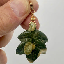 Load image into Gallery viewer, Ryolite RainForest Jasper Leaf 14K Gold Filled| 1.75 |Green/White/Gold|1 Pendant