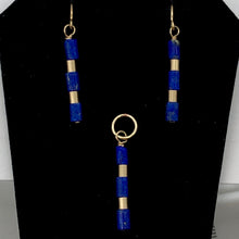 Load image into Gallery viewer, Natural Blue and Gold Lapis Earrings and Pendant 14kgf Set | 1 1/4" Long |