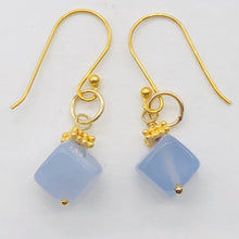 Load image into Gallery viewer, Blue Chalcedony Cubes and 22K Vermeil Earrings 309231B