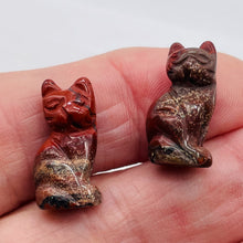 Load image into Gallery viewer, Adorable! 2 Jasper Sitting Carved Cat Beads | 21x14x10mm | Red with Green