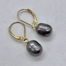 Load image into Gallery viewer, South Sea Pearl 14k Gold Lever Back Drop Earrings | 1" Long | Gray | 1 Pair |