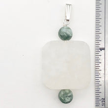 Load image into Gallery viewer, White Druzy Quartz and Saraphinite 20mm Square Coin Silver Pendant | 1 3/4" Long |