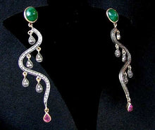 Load image into Gallery viewer, 18Kt Gold Earrings Dripping W/ 108 Diamonds Pink Sapphire Emerald 6521 - PremiumBead Alternate Image 3