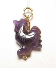 Load image into Gallery viewer, Cock A Doodle Doo! Purple Amethyst Hand Carved Rooster 14Kgf Pendant 509296AMG - PremiumBead Primary Image 1