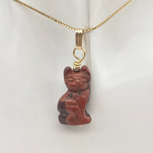 Load image into Gallery viewer, Adorable! Brecciated Jasper and 14k Gold Filled Cat Pendant, 1.38" Long - PremiumBead Primary Image 1