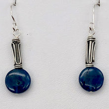 Load image into Gallery viewer, Dazzle Blue Apatite 10mm Coin Sterling Silver Earrings | 1 1/2 Inch Drop |