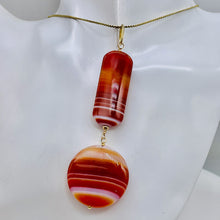 Load image into Gallery viewer, Sardonyx Large Round and Rectangle Pendant| 3 1/2" Long | Red/Orange/White |
