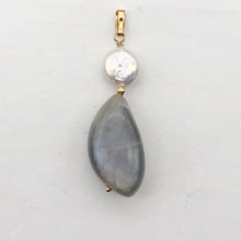 Load image into Gallery viewer, Chatoyant Moonstone Fresh Water Pearl Drop 14K Gold Filled Pendant |1 3/4" Long|