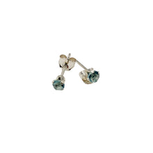 Load image into Gallery viewer, March Birthstone 3mm Created Aquamarine Sterling Silver Earrings