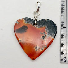 Load image into Gallery viewer, Limbcast Agate Valentine Heart Silver Pendant | 1 1/2 Inch Long | Orange/Green |