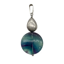 Load image into Gallery viewer, Fluorite Sterling Silver Striped Coin | 1 3/4" Long | Blue/Purple | 1 Pendant |