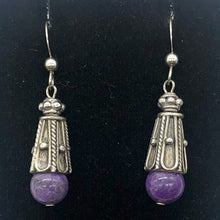 Load image into Gallery viewer, Sugilite Sterling Silver Drop Earrings | 1 1/2" Long | Purple | 1 Pair |