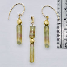 Load image into Gallery viewer, Yellow Fluorite Tube Earrings and Pendant Matched Set 14K Gold Filled Findings