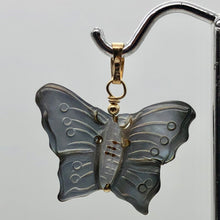 Load image into Gallery viewer, Mussel Shell Carved Butterfly 14K Gold Filled Pendant | 1" Long | Silver Black |