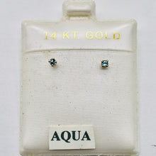 Load image into Gallery viewer, Aquamarine 14K Gold Stud Round Earrings | 2mm | Aqua | 1 Pair |
