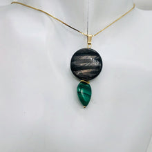 Load image into Gallery viewer, Hypersthene, Malachite 14K Gold Filled Pendant| 1 3/4" Long| Silver Gray Green |