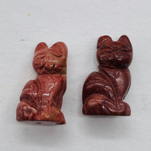Load image into Gallery viewer, Adorable! 2 Jasper Sitting Carved Cat Beads | 21x14x10mm | Red with Green