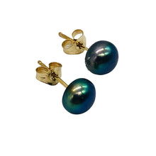 Load image into Gallery viewer, South Sea Pearl 14K Solid Gold Post Earrings | 6mm | Gray/Blue | 1 Pair |