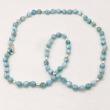 Load image into Gallery viewer, Larimar Faceted Round Bead Sterling Silver Necklace | 21" Long | Blue |