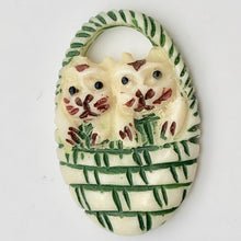 Load image into Gallery viewer, Twin Carved Kitty Cats in a Basket Waterbuffalo Bone Bead 10754 | 30x21x5mm | cream, black and green - PremiumBead Alternate Image 2